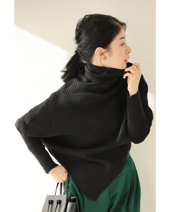 アンバランスな変形ドルマンニットプルオーバートップス