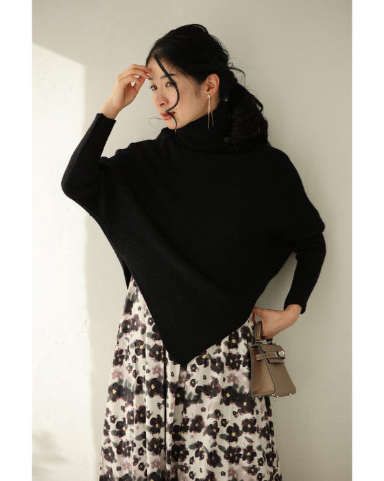 アンバランスな変形ドルマンニットプルオーバートップス