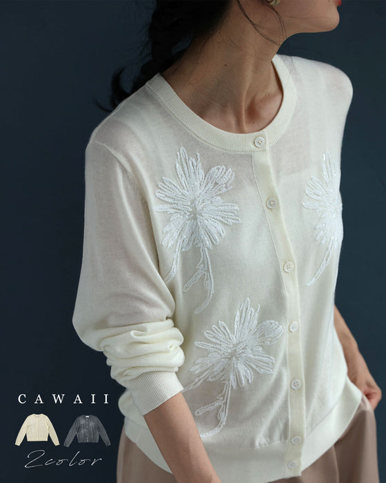 煌めき纏う花装飾カーディガン