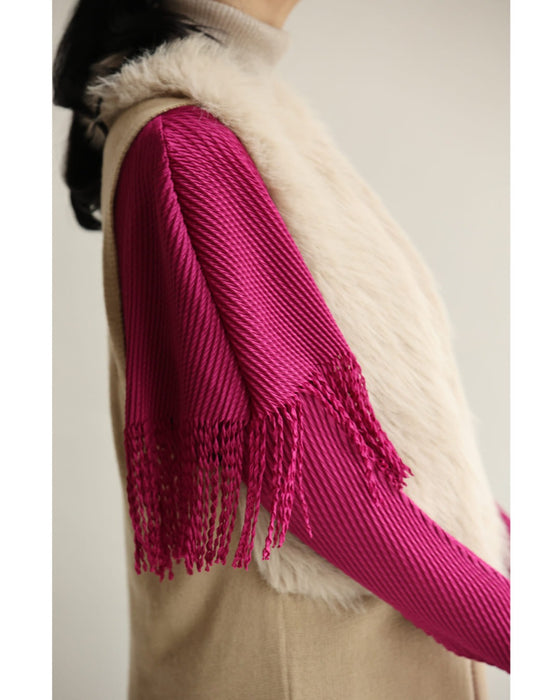 フリンジケープのアコーディオンプリーツロングワンピース