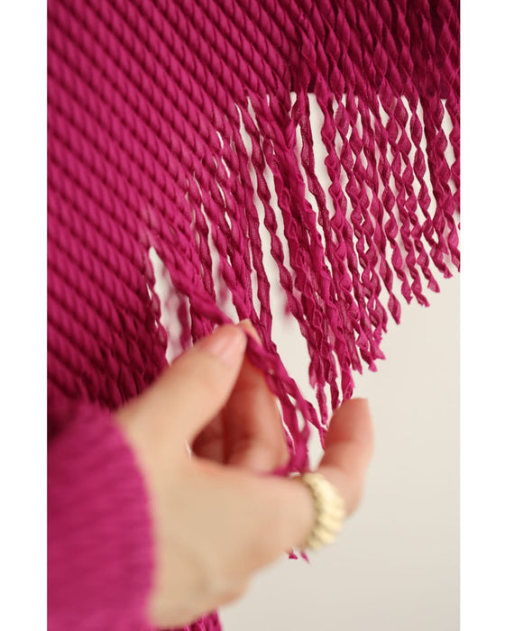 フリンジケープのアコーディオンプリーツロングワンピース