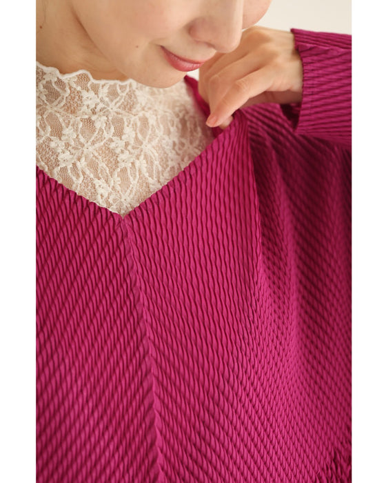 フリンジケープのアコーディオンプリーツロングワンピース