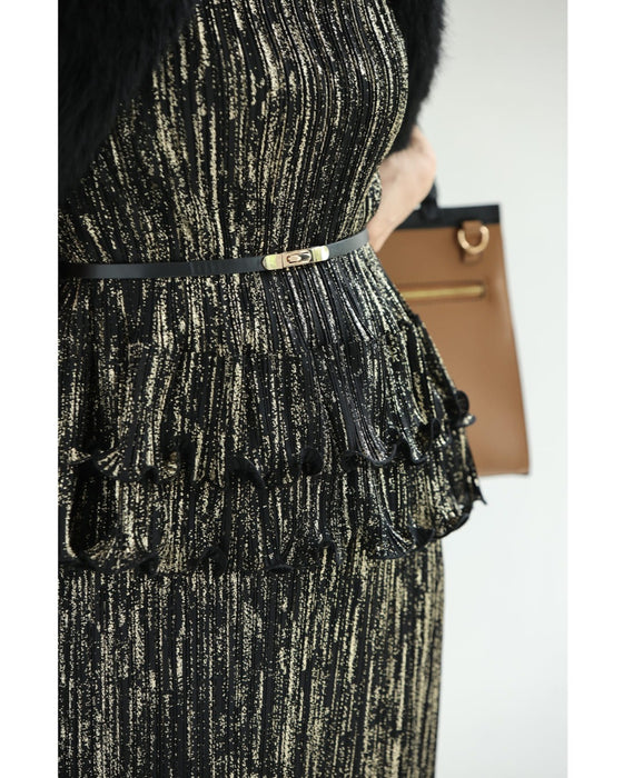 【予約商品】光のライン流れるアコーディオンプリーツミディアムワンピース(ベルト付き)