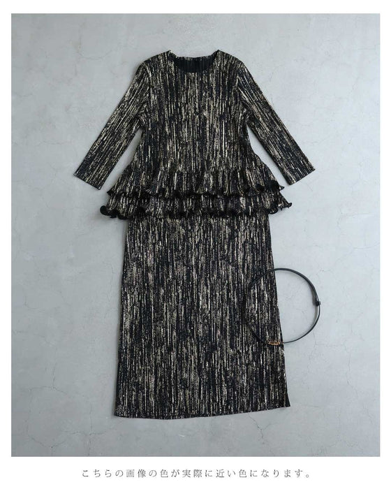 【予約商品】光のライン流れるアコーディオンプリーツミディアムワンピース(ベルト付き)