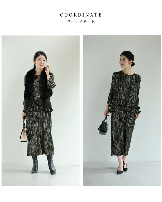 【予約商品】光のライン流れるアコーディオンプリーツミディアムワンピース(ベルト付き)