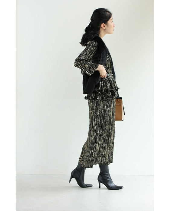 【予約商品】光のライン流れるアコーディオンプリーツミディアムワンピース(ベルト付き)