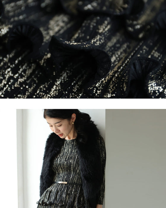 【予約商品】光のライン流れるアコーディオンプリーツミディアムワンピース(ベルト付き)