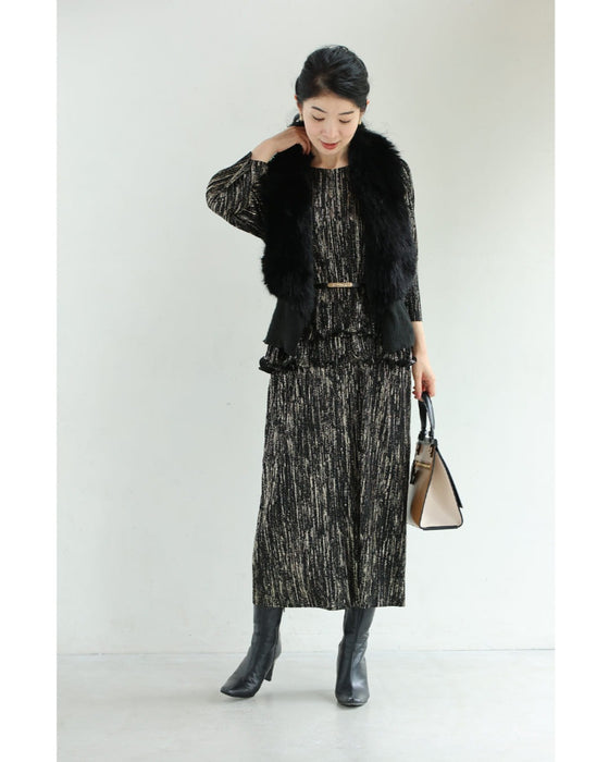 【予約商品】光のライン流れるアコーディオンプリーツミディアムワンピース(ベルト付き)