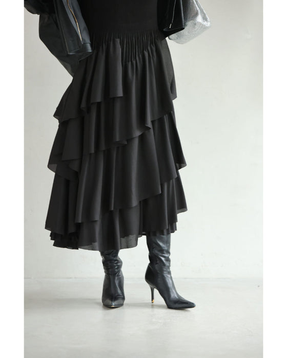 【予約商品】重なるフレア揺らめくミディアムワンピース