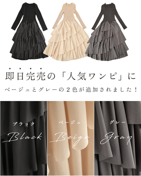 重なるフレア揺らめくミディアムワンピース