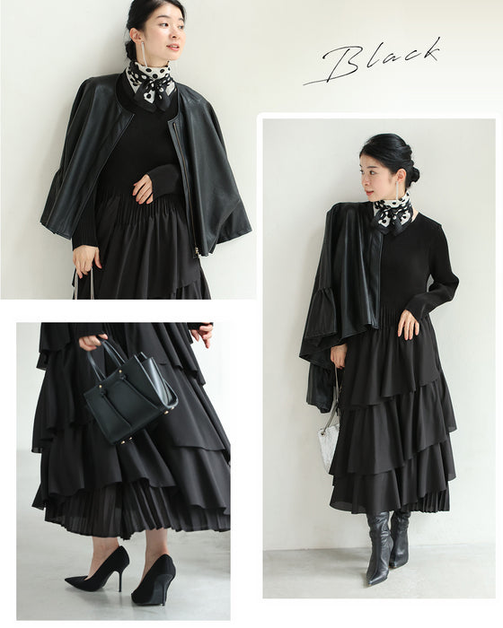 重なるフレア揺らめくミディアムワンピース