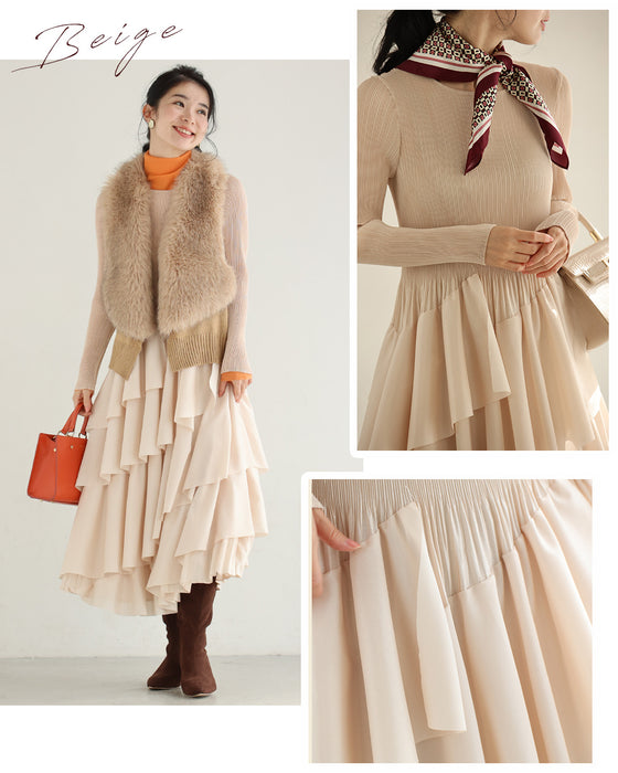 重なるフレア揺らめくミディアムワンピース