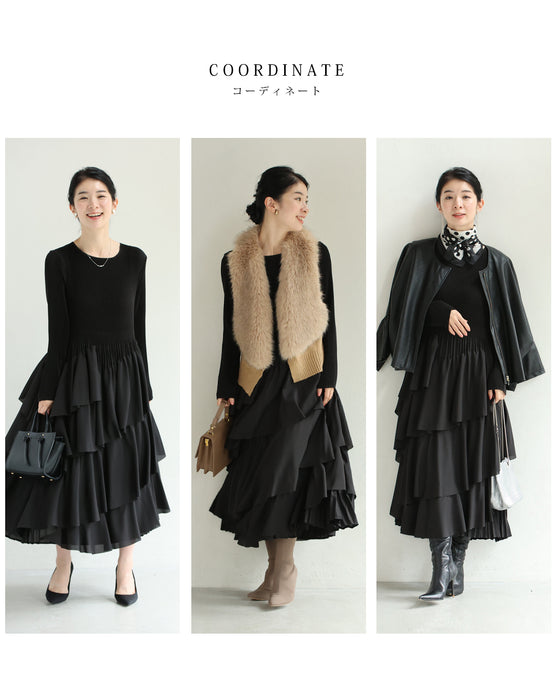 重なるフレア揺らめくミディアムワンピース