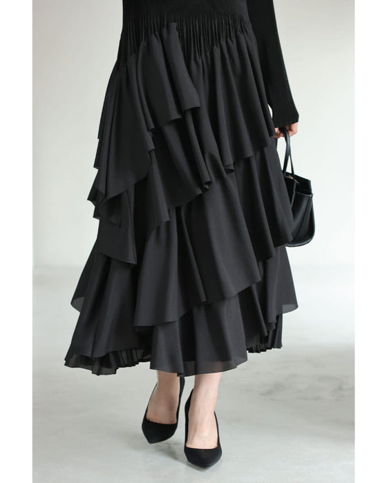 【予約商品】重なるフレア揺らめくミディアムワンピース