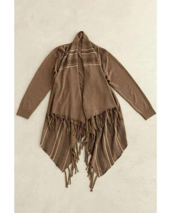 流れるような裾フリンジのストールカーディガン