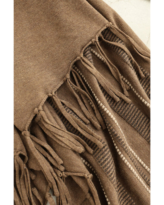 流れるような裾フリンジのストールカーディガン