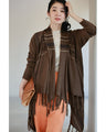 流れるような裾フリンジのストールカーディガン