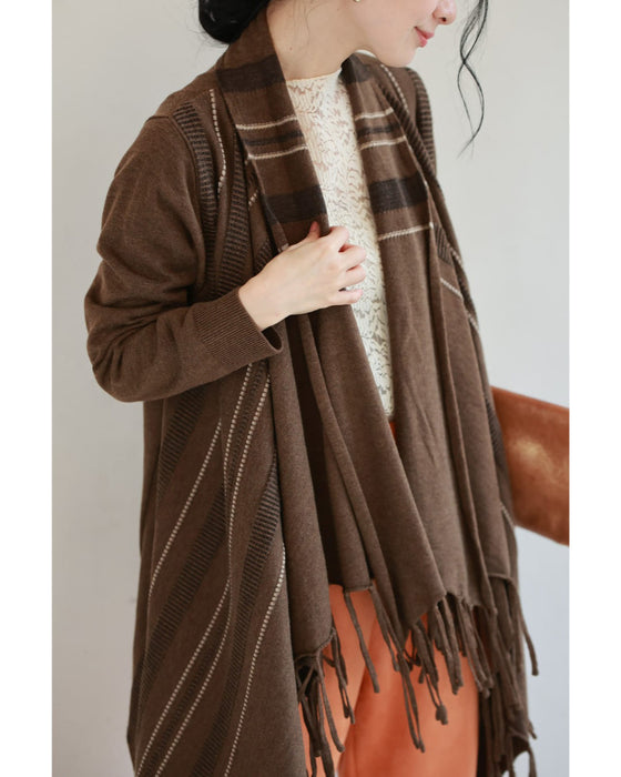 流れるような裾フリンジのストールカーディガン