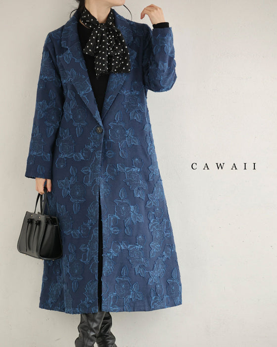ブルーローズのジャガードロングコート（ベルト付き）