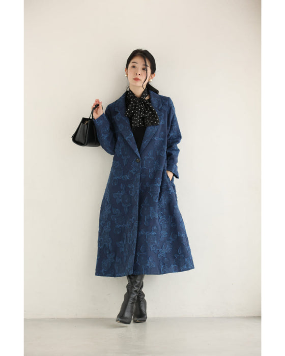 ブルーローズのジャガードロングコート（ベルト付き）