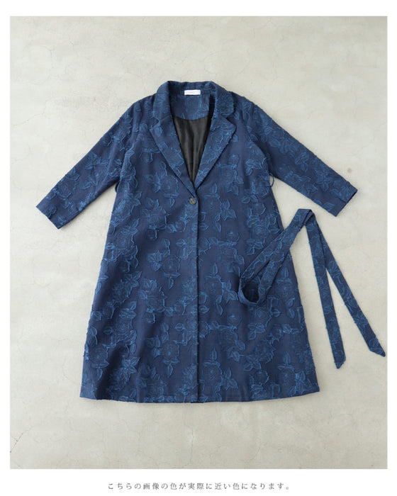 ブルーローズのジャガードロングコート（ベルト付き）