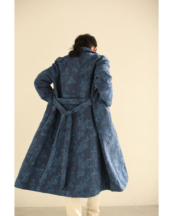ブルーローズのジャガードロングコート（ベルト付き）