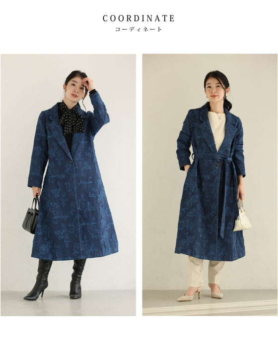 ブルーローズのジャガードロングコート（ベルト付き）