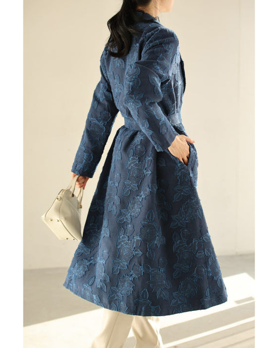 ブルーローズのジャガードロングコート（ベルト付き）