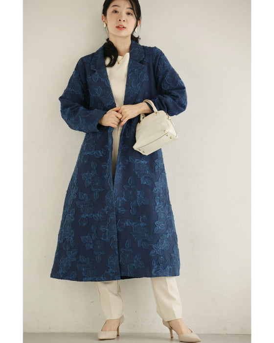 ブルーローズのジャガードロングコート（ベルト付き）