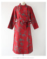 葉っぱのシルエット浮かぶ映える赤のロングコート(リボンベルト付)