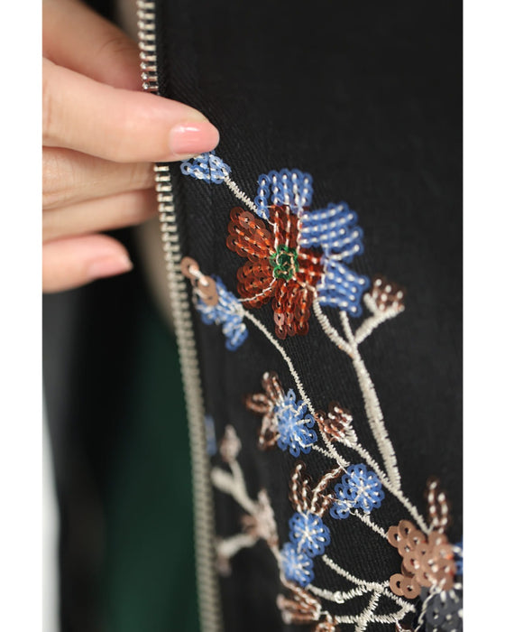 スパンコール煌めくシノワズリな花柄ジャケット