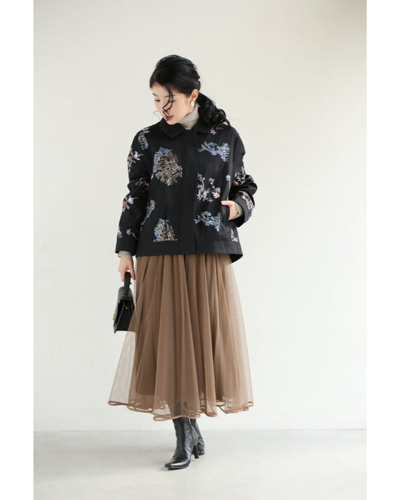 スパンコール煌めくシノワズリな花柄ジャケット
