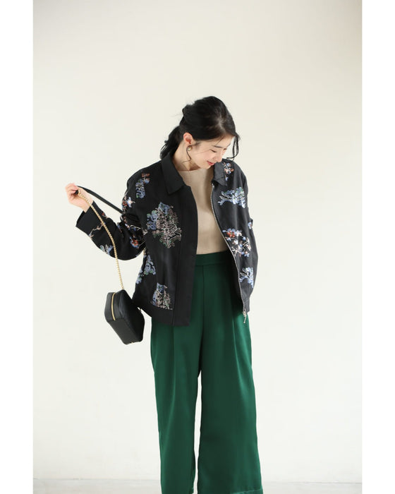 スパンコール煌めくシノワズリな花柄ジャケット