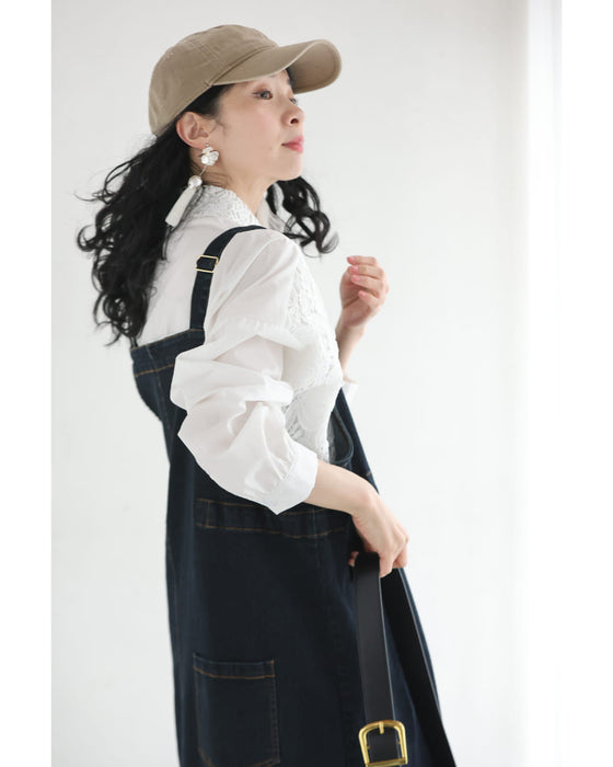 裾が絞れるリーフレースシャツトップス