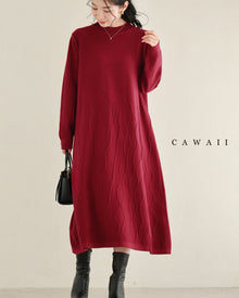  【予約商品】ラインが浮かぶ街映えカラーニットミディアムワンピース