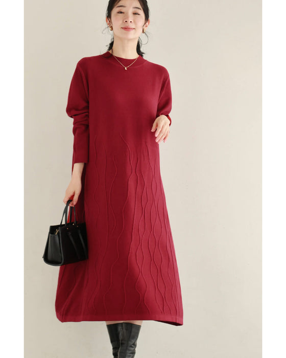 【予約商品】ラインが浮かぶ街映えカラーニットミディアムワンピース
