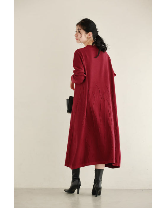 【予約商品】ラインが浮かぶ街映えカラーニットミディアムワンピース