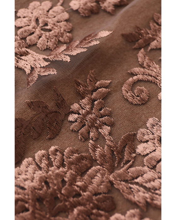 艶めく刺繍ベール重なるニットミディアムワンピース