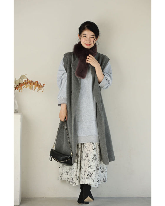 裾に広がる花柄の重ね着風スウェットロングワンピース