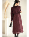 深まるボルドーのレース合わせニットミディアムワンピース