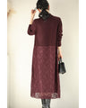 深まるボルドーのレース合わせニットミディアムワンピース