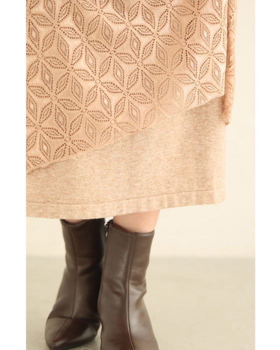 雪の結晶レース重なるニットロングワンピース