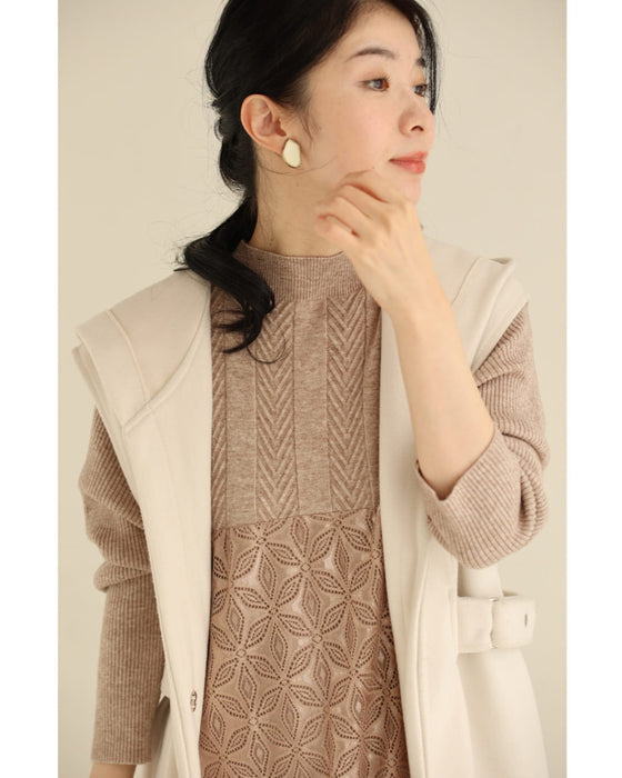 雪の結晶レース重なるニットロングワンピース
