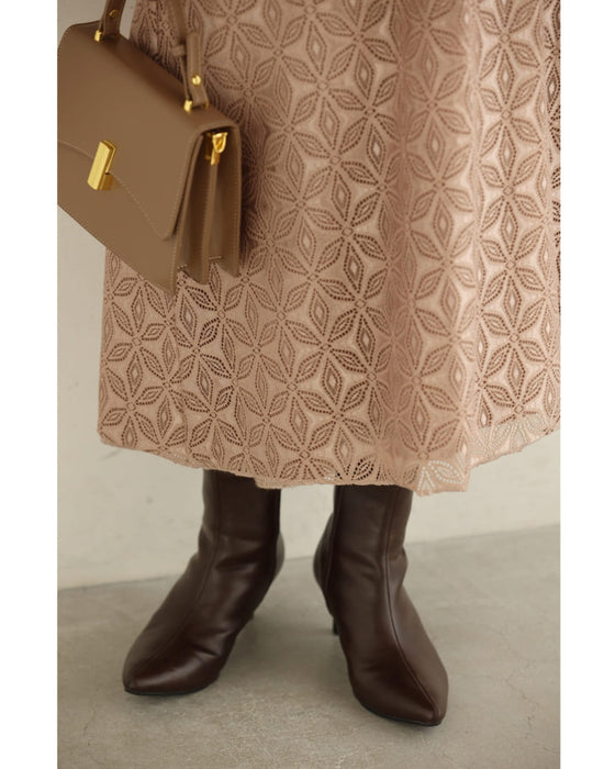 雪の結晶レース重なるニットロングワンピース