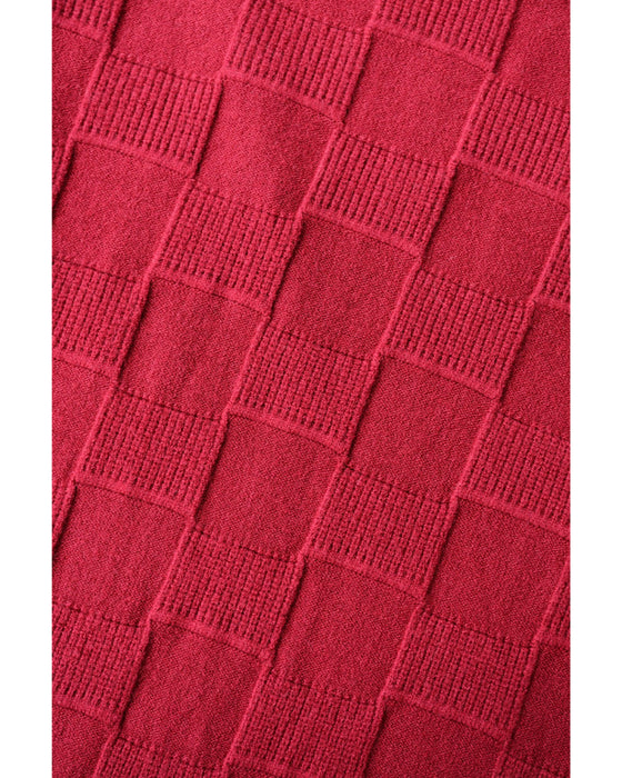 ブロックチェック浮かぶ裾フリンジニットミディアムワンピース