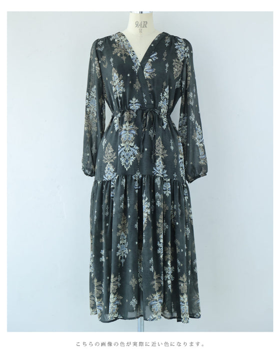 降り注ぐエレガントな華装飾ミディアムワンピース