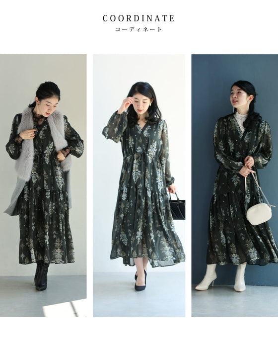 降り注ぐエレガントな華装飾ミディアムワンピース