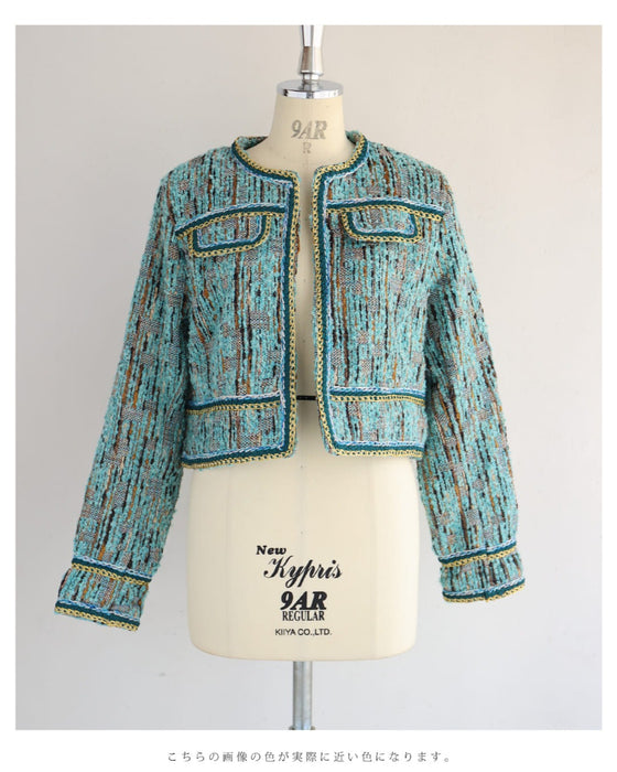 ブルーとゴールドのキレイ色ミックスツイードジャケット