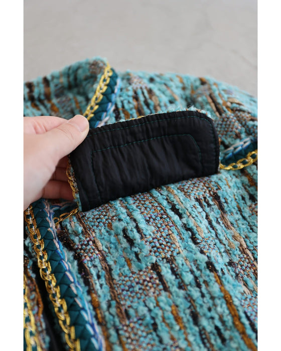 ブルーとゴールドのキレイ色ミックスツイードジャケット