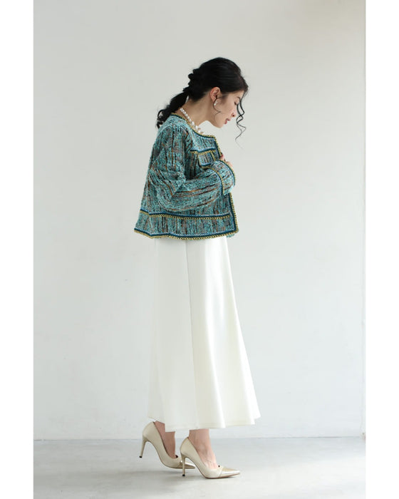 ブルーとゴールドのキレイ色ミックスツイードジャケット